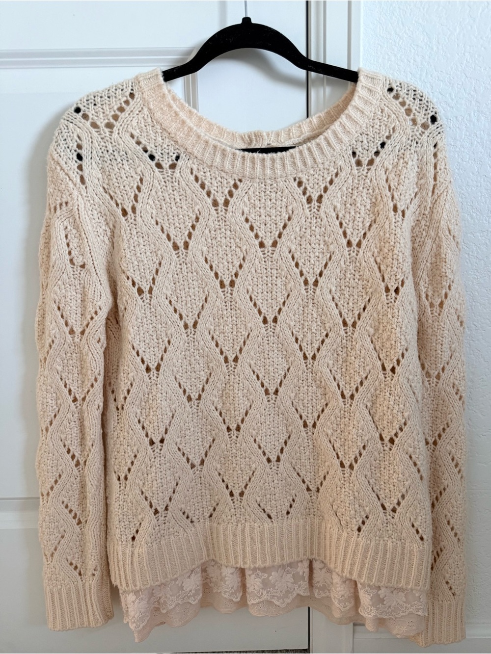Anthropologie, Lili's Closet Ivory Pointelle Knit Lace Sweater, Womens Small